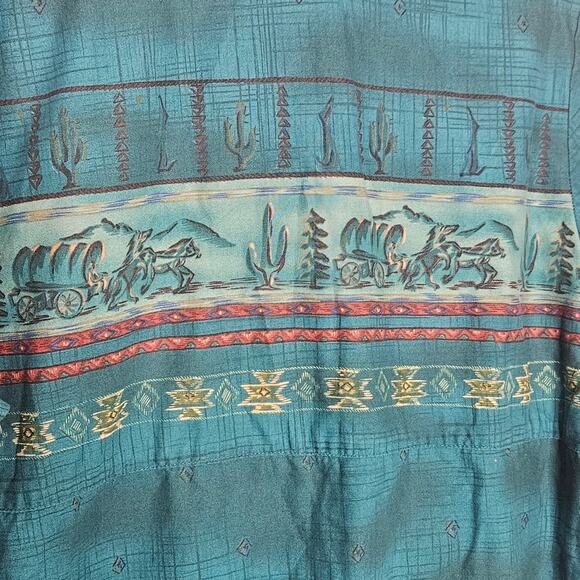 Vintage Panhandle Slim Green Wagon Horse Western Button Down, size Large - Picture 5 of 6